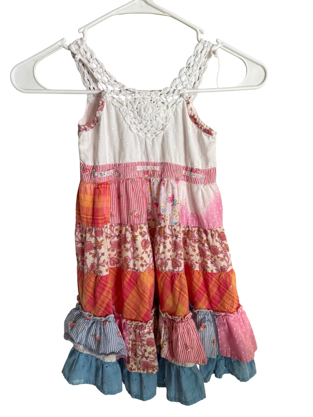Cutey Couture Sleeveless Cottagecore Girls Tiered Ruffle Crochet Dress Size 2-3